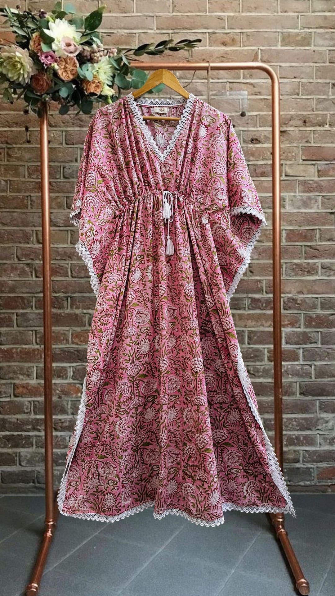 Floral Printed Kaftan Beachwear Dress Hand Block Print Cotton Kaftan ...