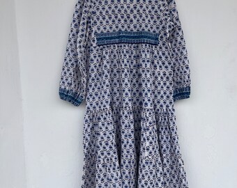 Blue and White boho maxi dress | floral dress | hand block printed cotton dress | long maxi
