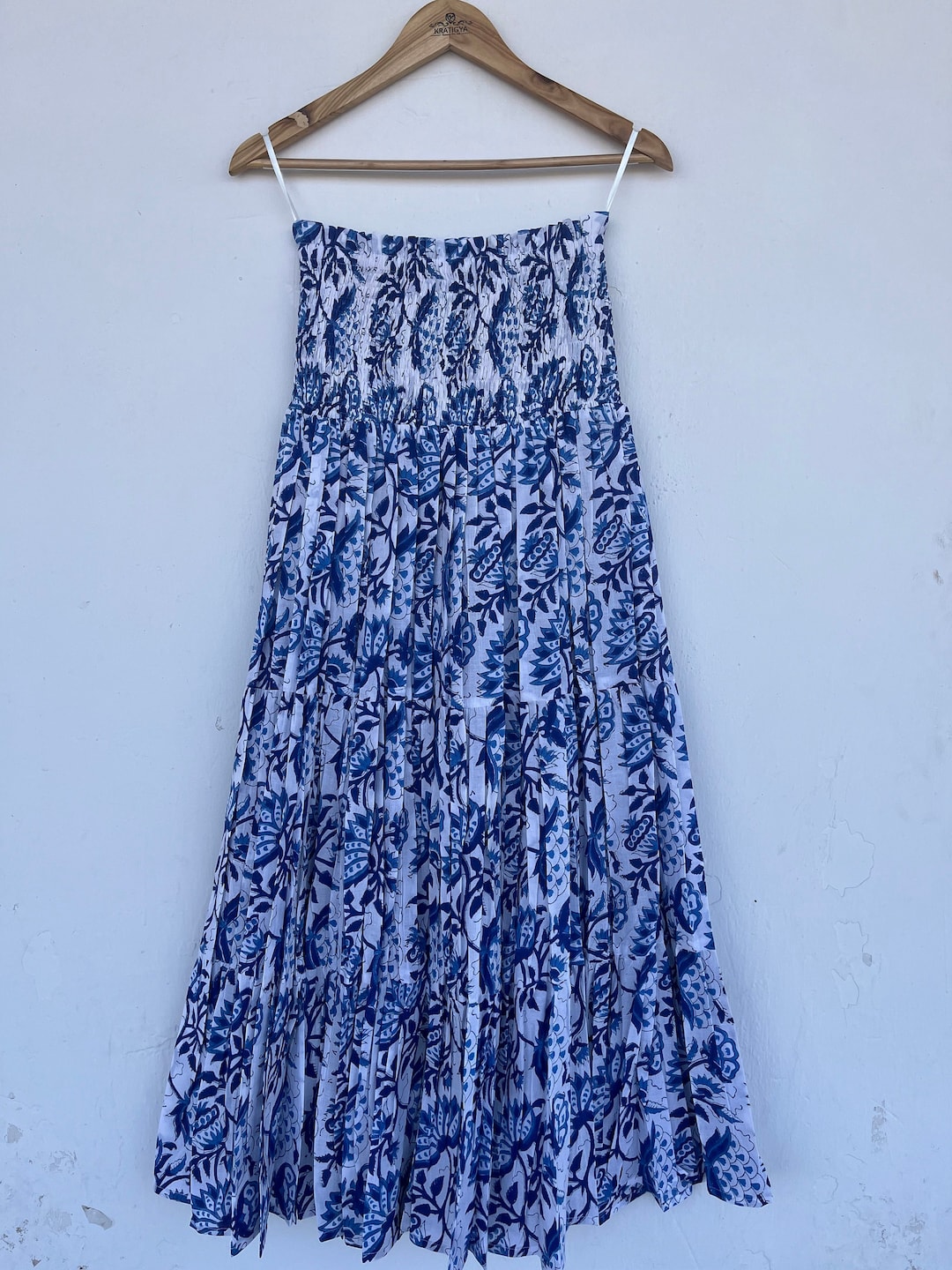 Blue Smocked Waist Skirt