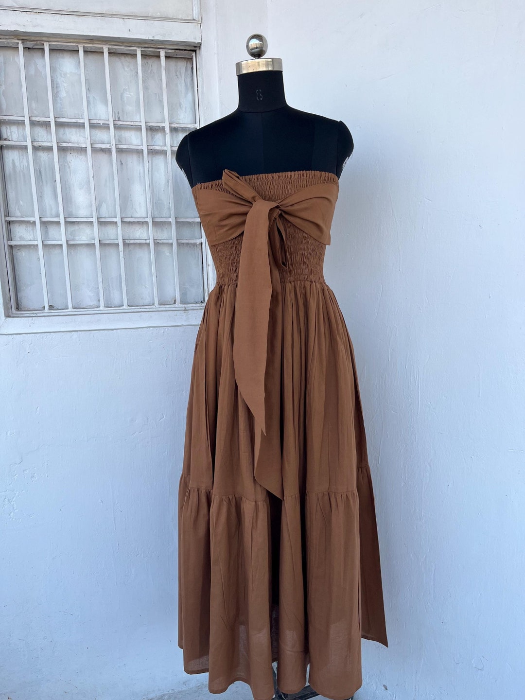 Strapless Long Maxi Dress, Solid Brown Dress