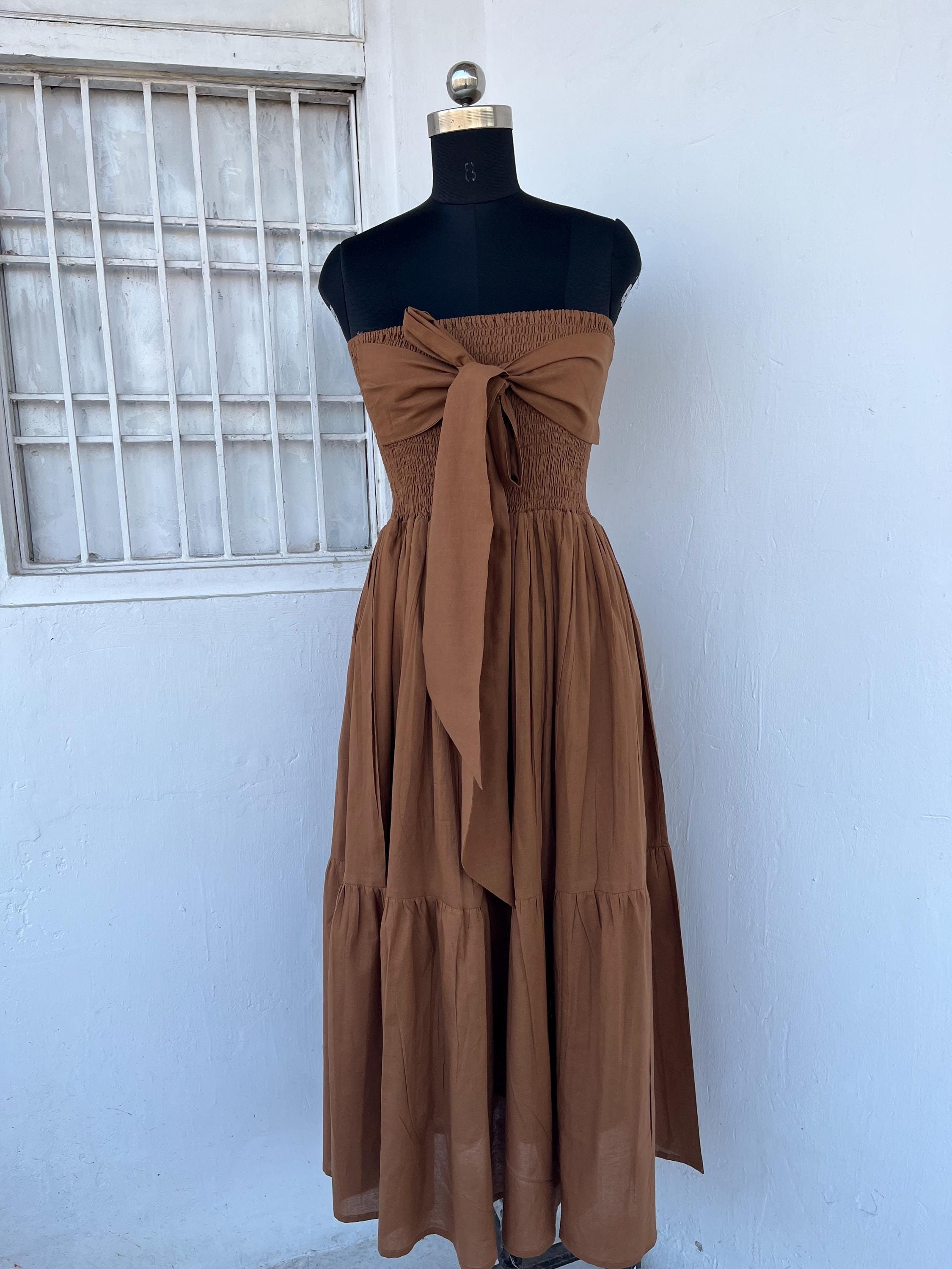 Strapless long maxi dress, Solid brown dress