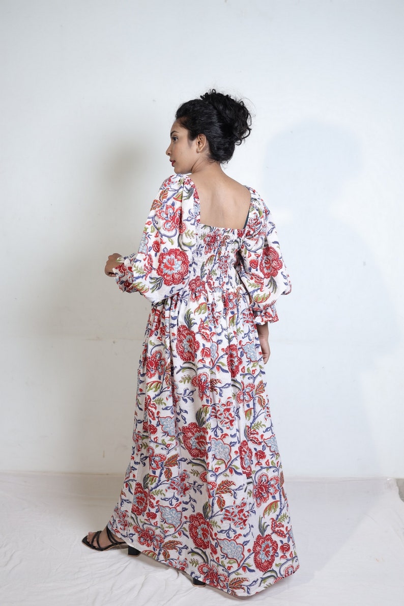 Bohemian long maxi dress cotton hand block print maxi smocked dresses image 6