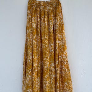 Orange Floral Block Print Cotton Maxi Skirt main image 1