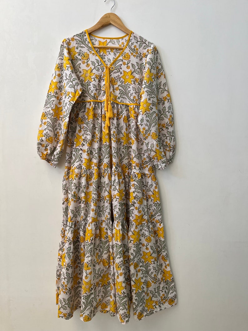 Cotton Yellow Maxi Dress Bohemian Long Dress Floral - Etsy