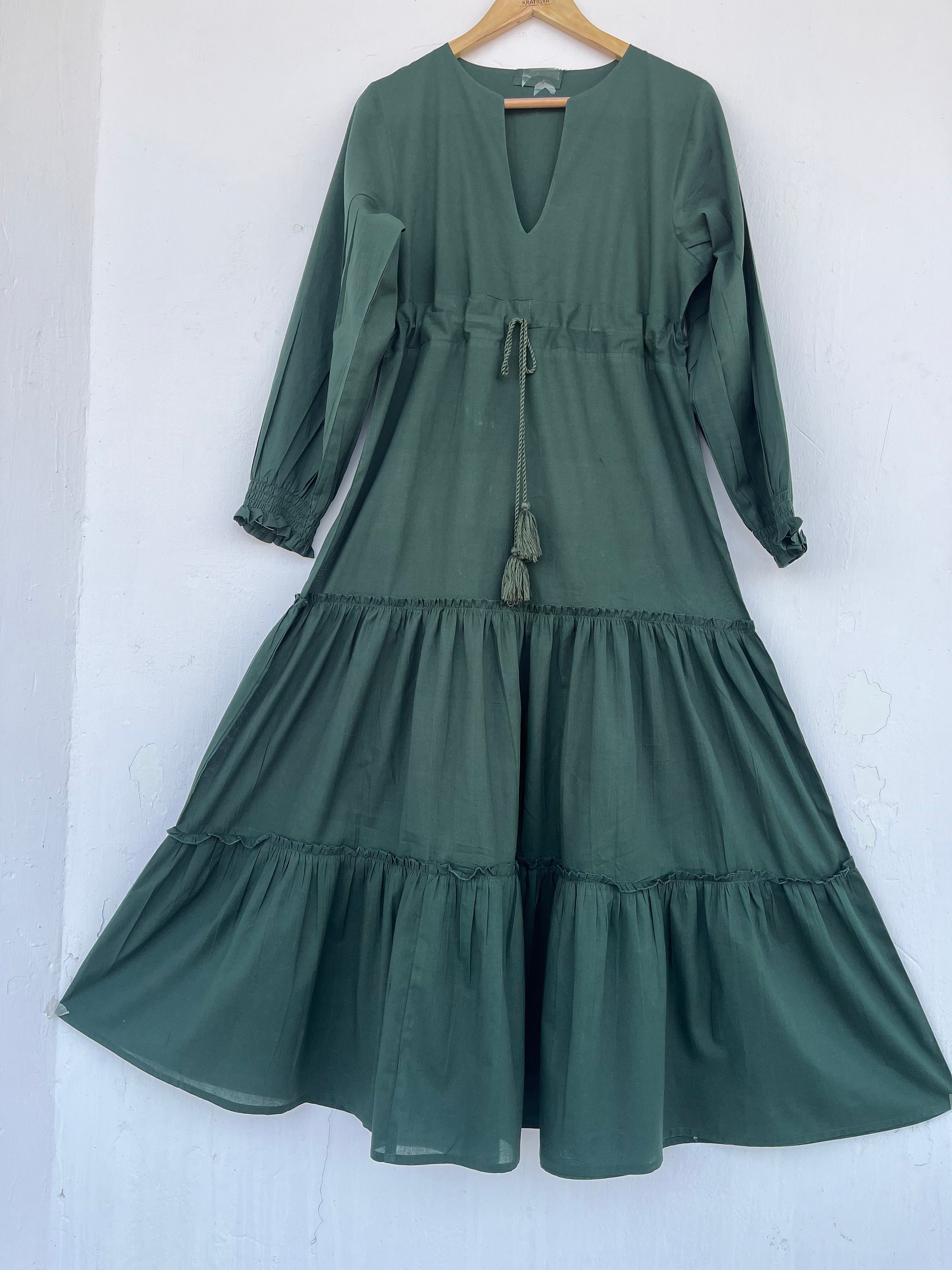 Dark Green Dress With Empire Waist and Sleeves - Etsy