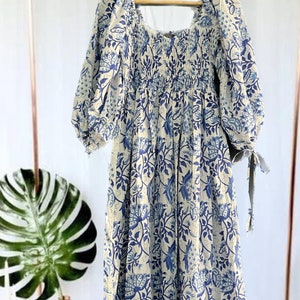 Bohemian maxi floral cotton dress hand block print dress image 5