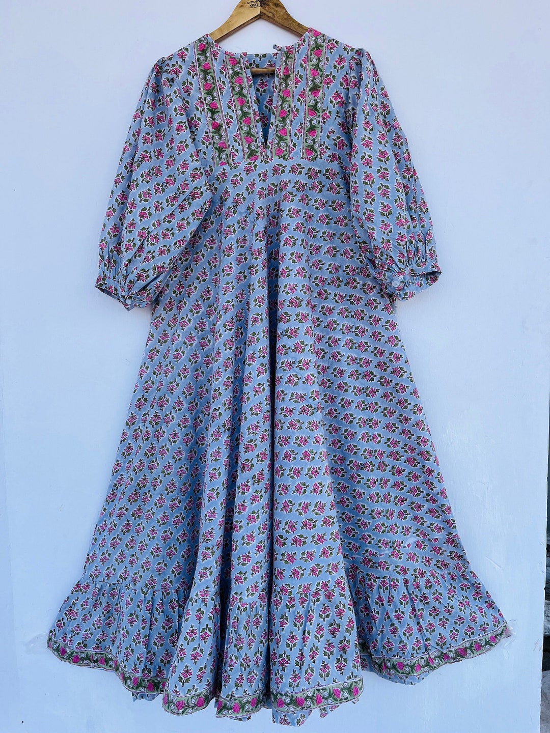 Cotton Long Maxi Hand Block Print Dress Bohemian Maxi Gown Bohemian ...