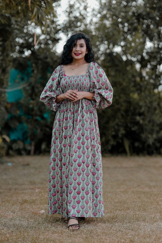 cotton maxi dress with sleeves