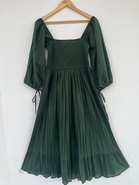 dark green smocked dress Green Smocked Waist Zip Maxi Dress - Women's Dresses