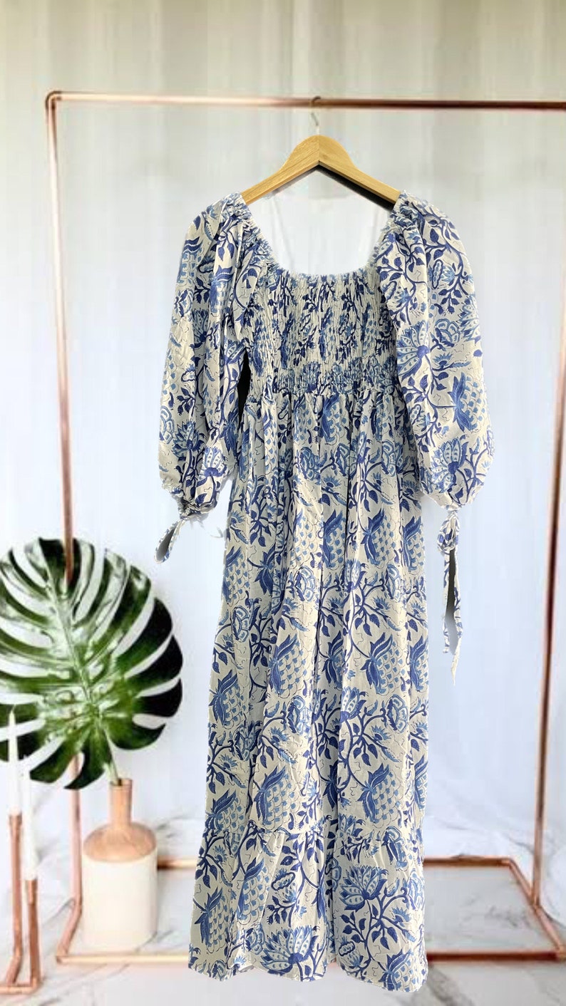 Bohemian maxi floral cotton dress hand block print dress image 6