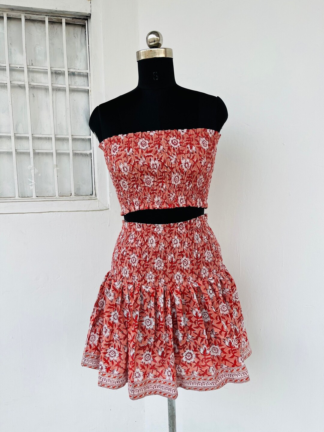 Knitted Cotton Top And Skirt Set In Sun 1