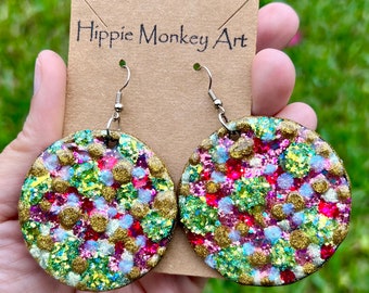 Firework | hand painted | earrings | one of a kind |lightweight | wood earrings | wearable art |  different on both sides | boho |