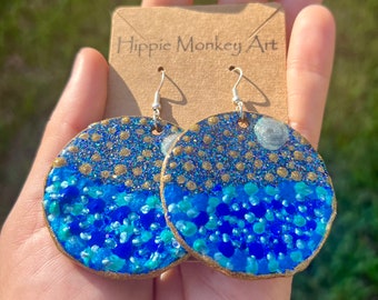 Day and night at the ocean | hand painted | earrings | one of a kind |lightweight | wood earrings | wearable art  | boho |