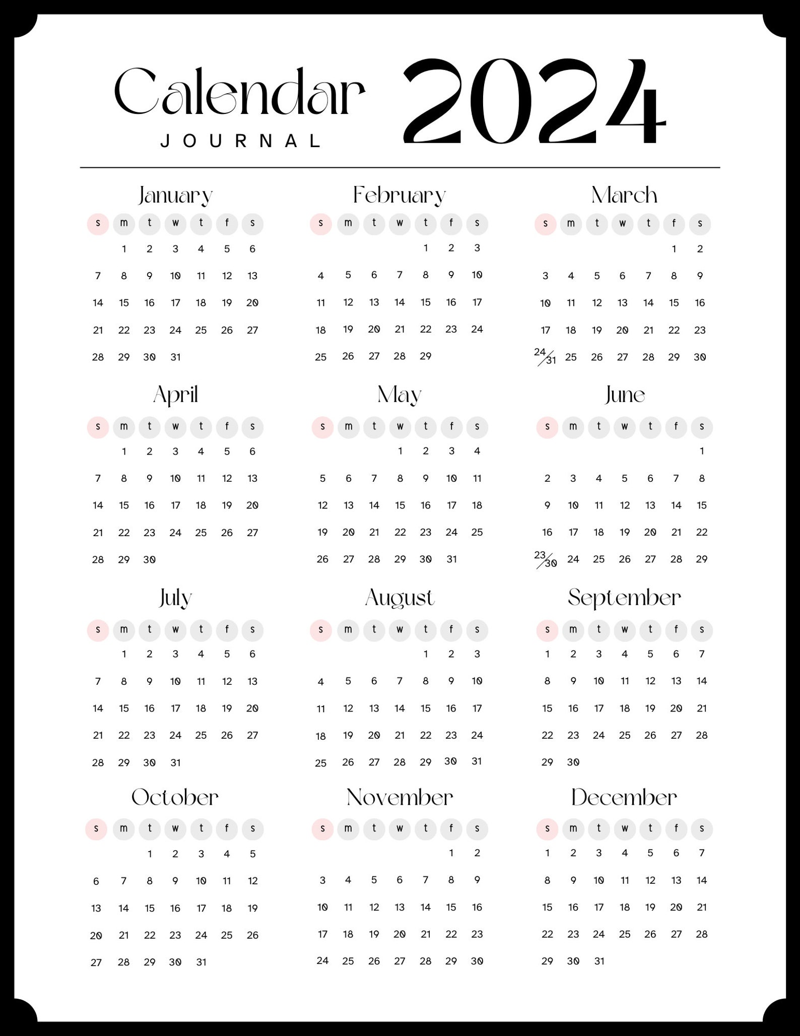 2024 Calendar Minimalist Etsy