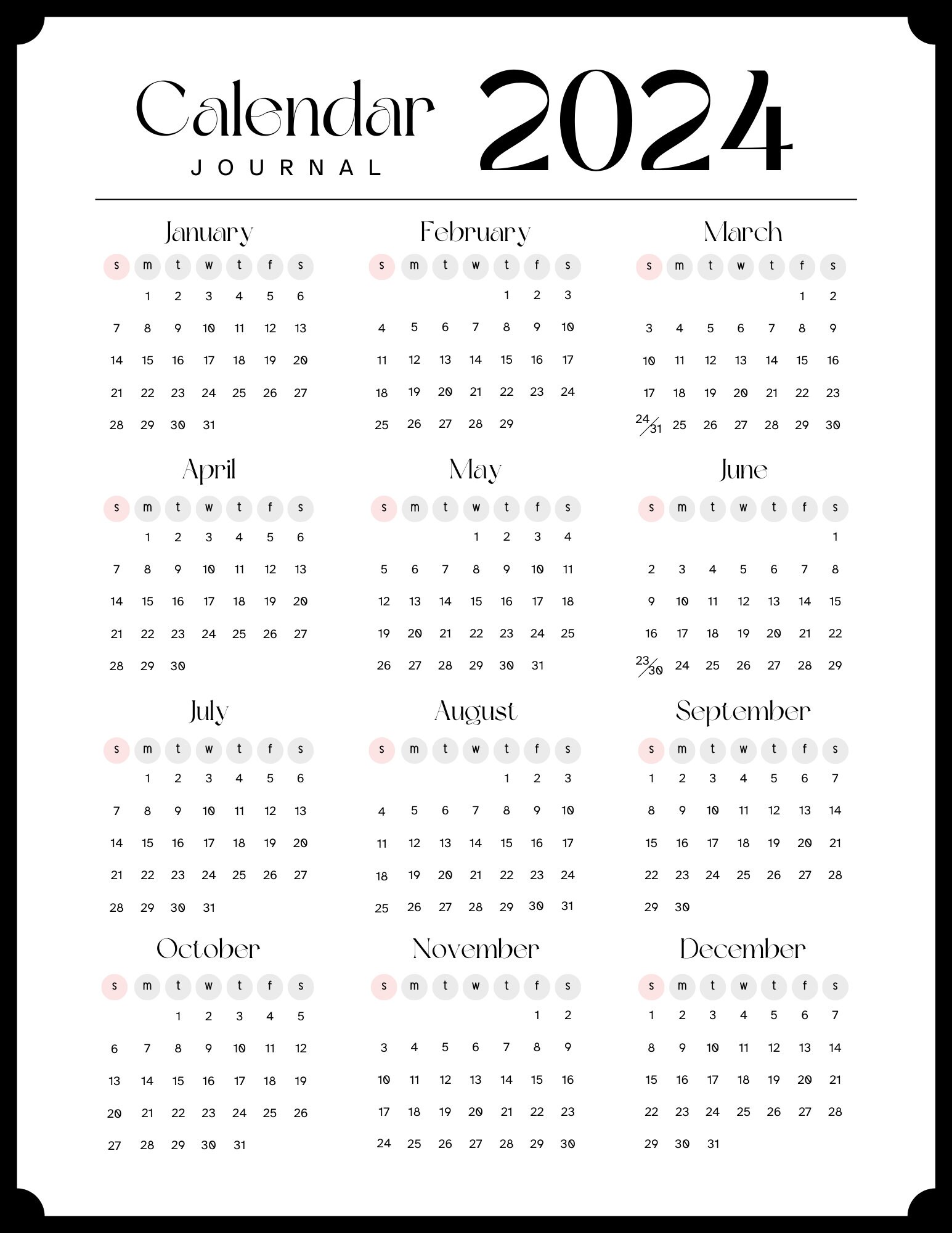2024 Calendar Minimalist Etsy