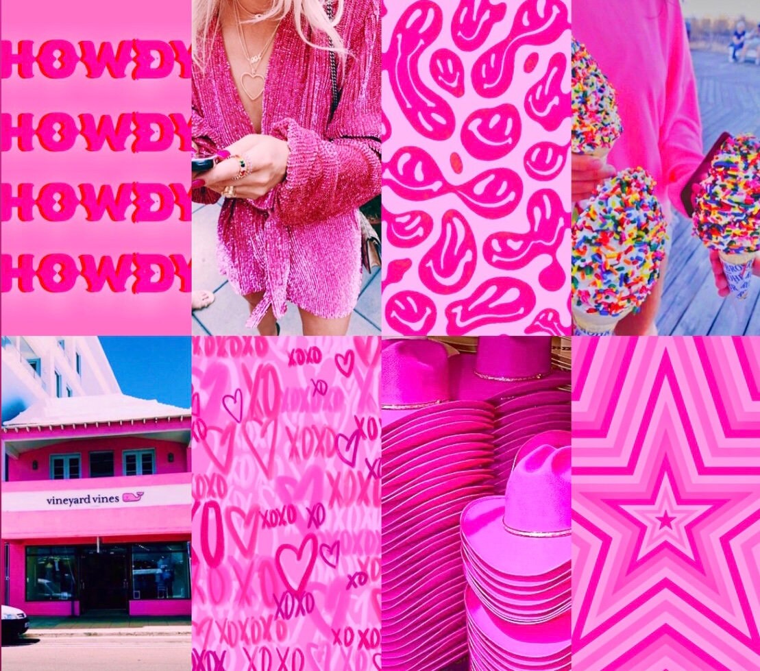 50pc Preppy Bright Pink Beachy Summer Aesthetic Photo Collage Wall