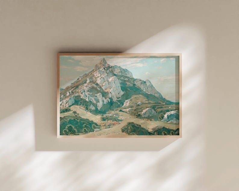 San Luis Obispo Bishops Peak Madonna Mountain Seven sisters Central Coast Spring Vintage Antique Oil painting Printable Wall Art SLO valley Green Spring hills central coast arroyo grande Atascadero cal poly los osos morro bay Cambria pines rock climb