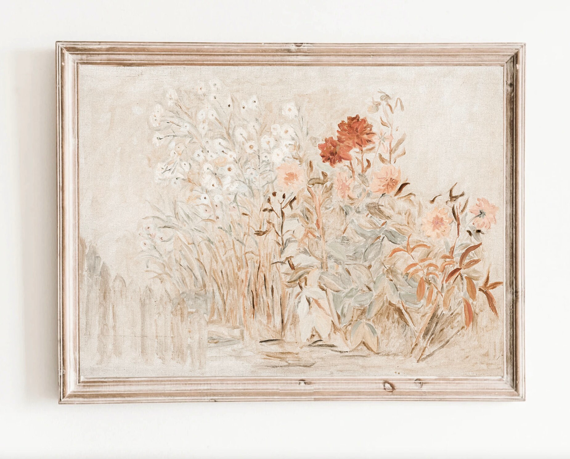 Vintage Country Cottage Garden Flower Painting Spring Landscape Art ...