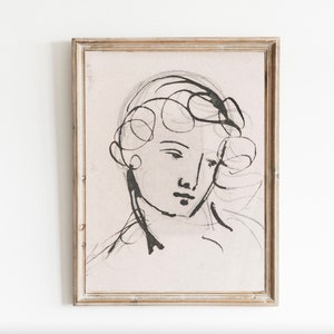 Black and White, Minimalist wall art, portrait, vintage line drawing, woman drawing, vintage sketch art, woman portrait, abstract line