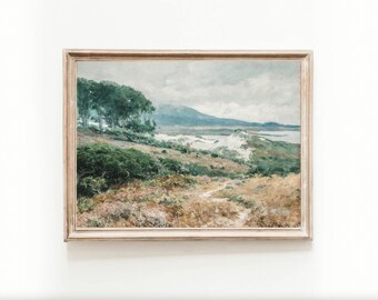 Vintage Carmel Sand Dunes Oil Painting, California Seascape (Digital Download)