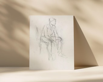 Vintage männliche Figur Skizze, Academia Linie Kunst (digitaler Download)