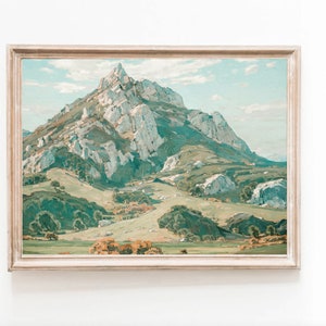 San Luis Obispo Bishops Peak Madonna Mountain Seven sisters Central Coast Spring Vintage Antique Oil painting Printable Wall Art SLO valley Green Spring hills central coast arroyo grande Atascadero cal poly los osos morro bay Cambria pines rock climb