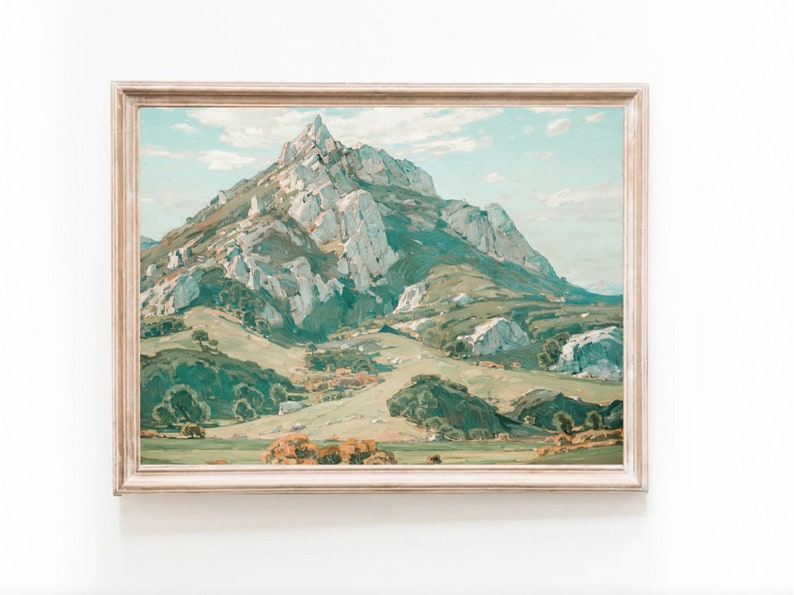 San Luis Obispo Bishops Peak Madonna Mountain Seven sisters Central Coast Spring Vintage Antique Oil painting Printable Wall Art SLO valley Green Spring hills central coast arroyo grande Atascadero cal poly los osos morro bay Cambria pines rock climb