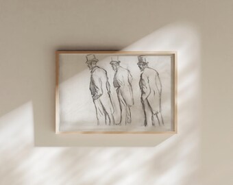 Vintage Gentlemen Skizze Print, Tophat Portrait Line Art (Digitaler Download)