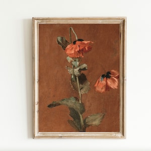 Rusty Red Icelandic Poppies Vintage Oil Painting Antique Floral Printable Art Digital Download Flowers Rustic Farmhouse Country Fine Art