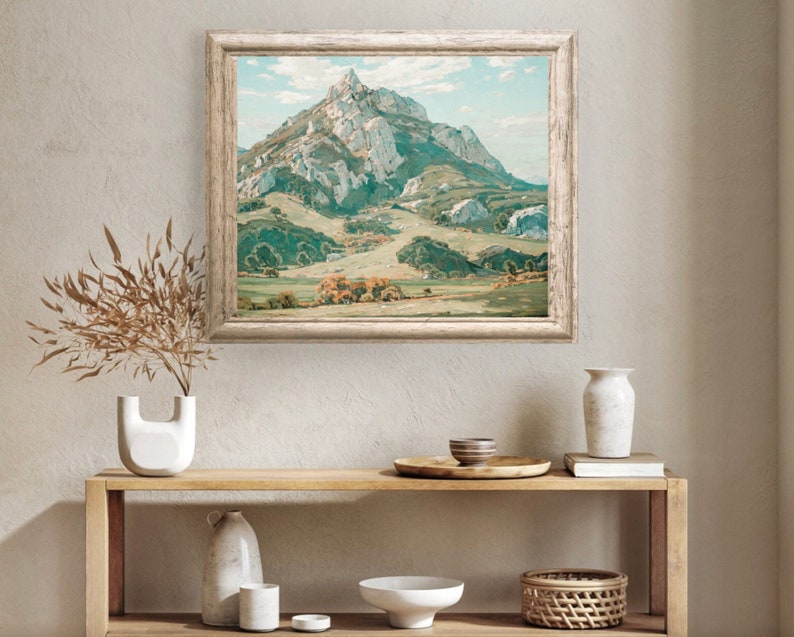 San Luis Obispo Bishops Peak Madonna Mountain Seven sisters Central Coast Spring Vintage Antique Oil painting Printable Wall Art SLO valley Green Spring hills central coast arroyo grande Atascadero cal poly los osos morro bay Cambria pines rock climb