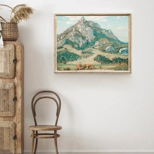 San Luis Obispo Bishops Peak Madonna Mountain Seven sisters Central Coast Spring Vintage Antique Oil painting Printable Wall Art SLO valley Green Spring hills central coast arroyo grande Atascadero cal poly los osos morro bay Cambria pines rock climb
