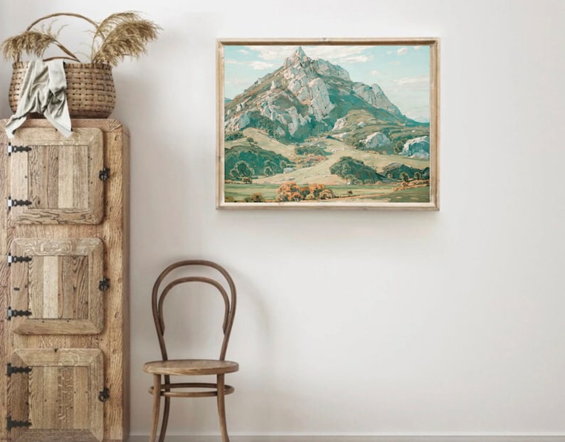 San Luis Obispo Bishops Peak Madonna Mountain Seven sisters Central Coast Spring Vintage Antique Oil painting Printable Wall Art SLO valley Green Spring hills central coast arroyo grande Atascadero cal poly los osos morro bay Cambria pines rock climb