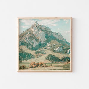 San Luis Obispo Bishops Peak Madonna Mountain Seven sisters Central Coast Spring Vintage Antique Oil painting Printable Wall Art SLO valley Green Spring hills central coast arroyo grande Atascadero cal poly los osos morro bay Cambria pines rock climb