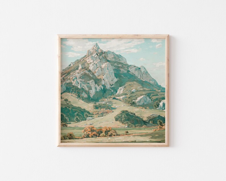 San Luis Obispo Bishops Peak Madonna Mountain Seven sisters Central Coast Spring Vintage Antique Oil painting Printable Wall Art SLO valley Green Spring hills central coast arroyo grande Atascadero cal poly los osos morro bay Cambria pines rock climb