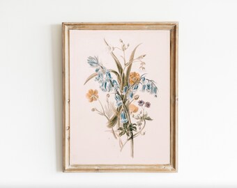 Wildflower Botanical Sketch Aquarelle vintage Art Muet Printable Wall Art Téléchargement numérique Bouquet floral Peinture antique