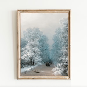 Snowy Winter Landscape Print | Vintage Christmas Cabin Lodge Nordic Farmhouse Art PRINTABLE | Digital