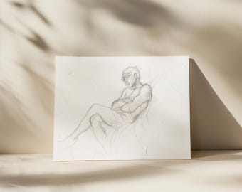 Vintage männliche Figur Skizze, antike Linie Kunst (digitaler Download)