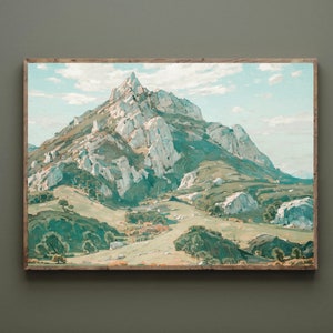 San Luis Obispo Bishops Peak Madonna Mountain Seven sisters Central Coast Spring Vintage Antique Oil painting Printable Wall Art SLO valley Green Spring hills central coast arroyo grande Atascadero cal poly los osos morro bay Cambria pines rock climb