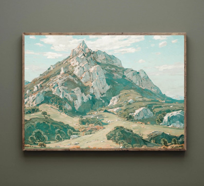 San Luis Obispo Bishops Peak Madonna Mountain Seven sisters Central Coast Spring Vintage Antique Oil painting Printable Wall Art SLO valley Green Spring hills central coast arroyo grande Atascadero cal poly los osos morro bay Cambria pines rock climb