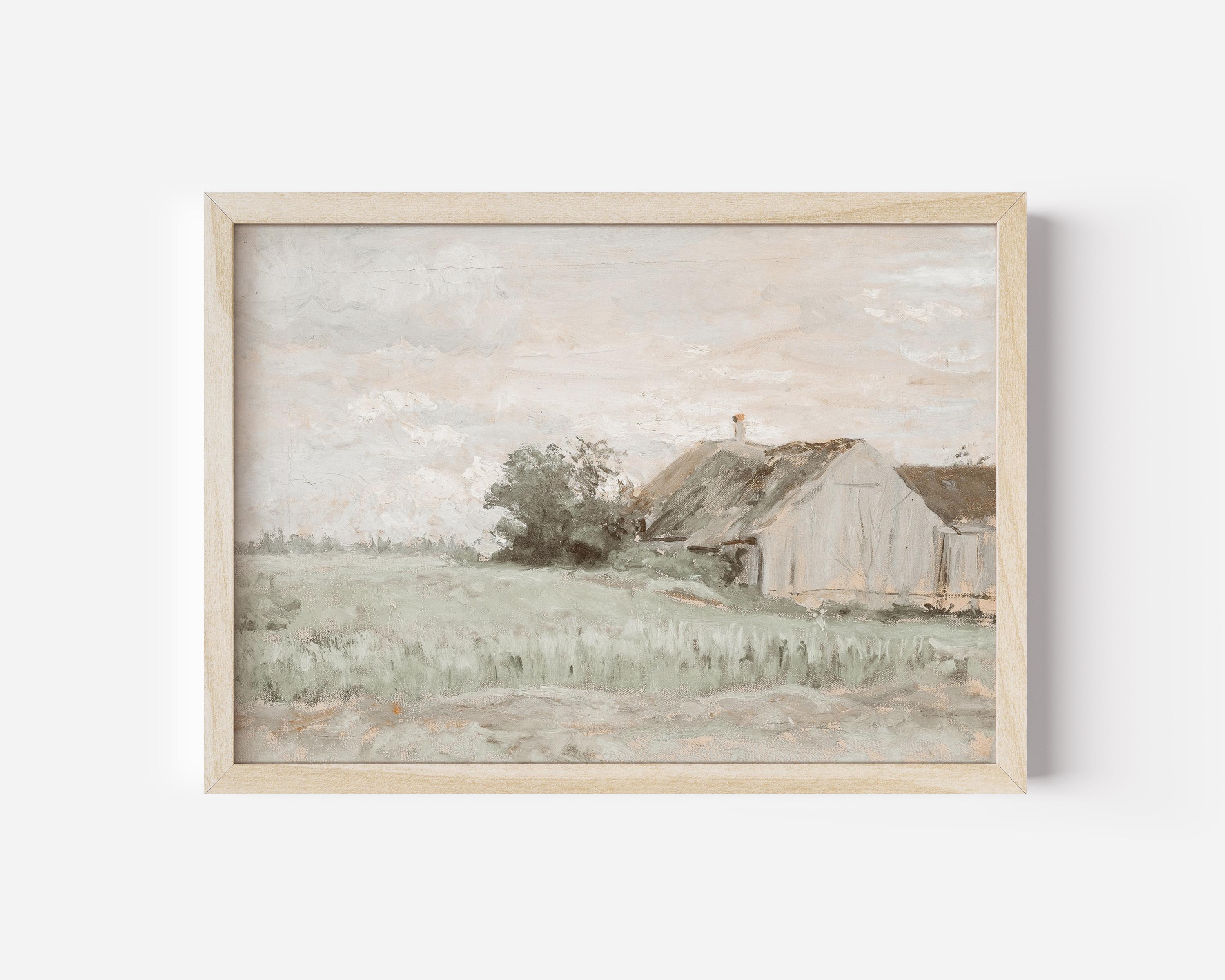 Weiße Scheune Landschaft Vintage Kunst Haus druckbare Malerei Neutral  Wohnkultur Neutral Gedämpft Midwest Antique Farm - Etsy Schweiz, image size:3000x2400