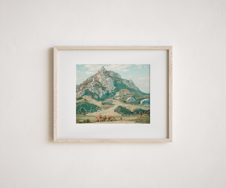 San Luis Obispo Bishops Peak Madonna Mountain Seven sisters Central Coast Spring Vintage Antique Oil painting Printable Wall Art SLO valley Green Spring hills central coast arroyo grande Atascadero cal poly los osos morro bay Cambria pines rock climb