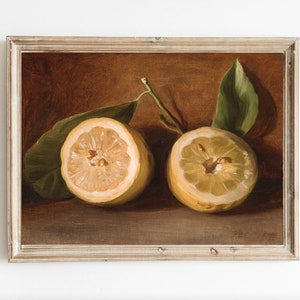 Citrus Lemon Fruit Vintage Painting Still Life Antique Painting Farmhouse Country Cottage Kitchen Decor Dark academia Moody Printable Art