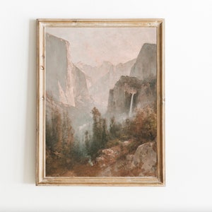 Vintage Yosemite Painting Bridalveil Fall El Capitan Tunnel View Half Dome Wawona Valley Glacier point John Muir National Park  Antique Art