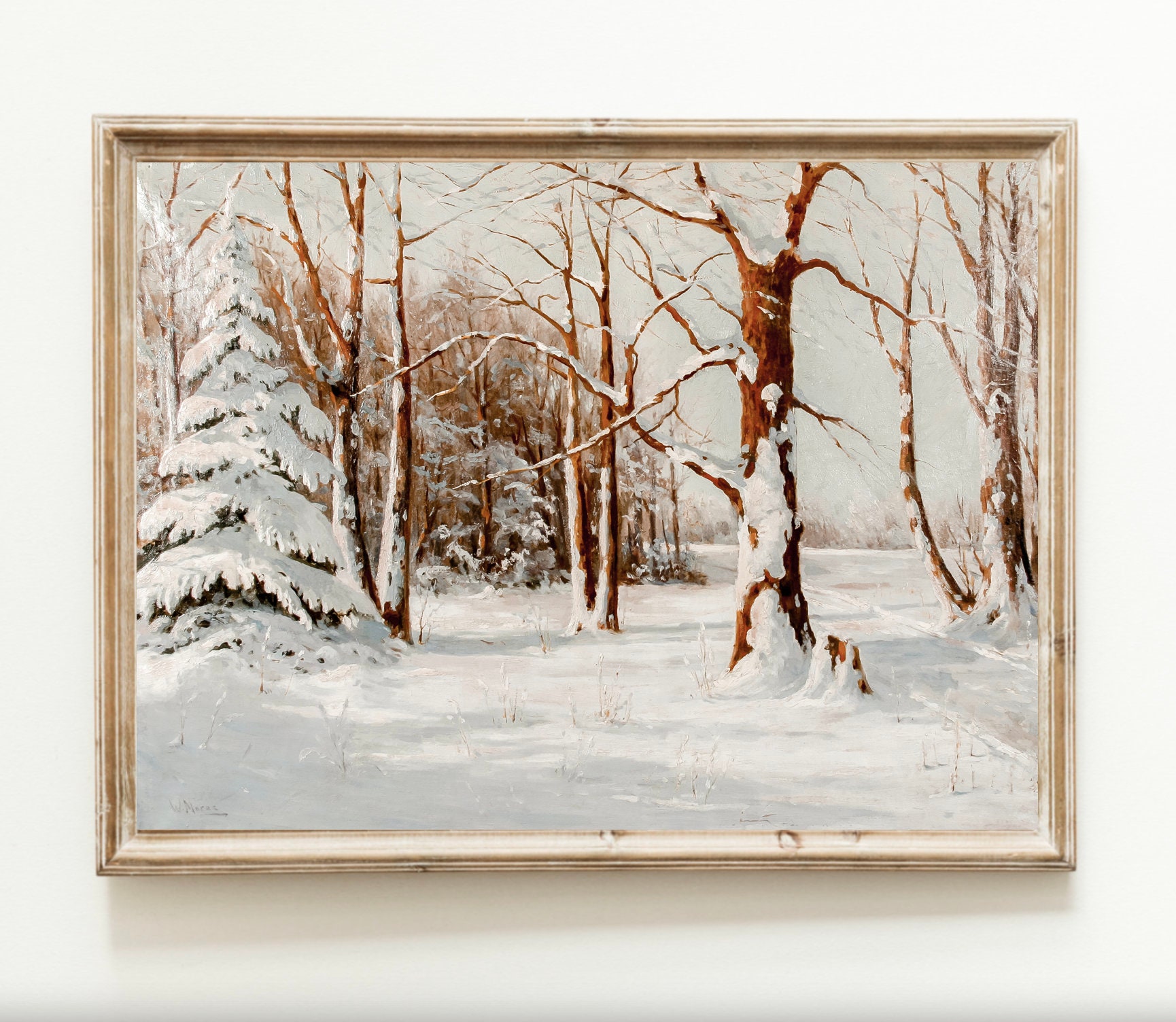 ヴィンテージ冬景色画 | 雪景色の村（デジタルダウンロード） - Etsy 日本