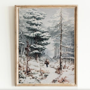 Snowy Winter Landscape Print | Vintage Christmas Cabin Lodge Nordic Farmhouse Art PRINTABLE | Digital