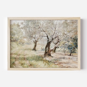 Vintage Olive Tree Painting Grove Woodland Ethereal Forest Antique Printable Art Digital Download Country Farmhouse Decor Landscape scenic