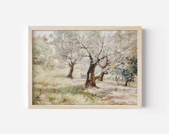 Vintage Olive Tree Grove Painting, Ethereal Woodland Art (Digital Download)