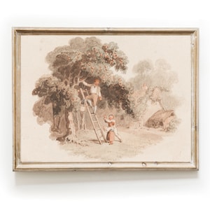 Orchard Autumn Cottage Harvest | Vintage Square Painting | Printable Art | Digital Download | Apple Picking | nursery wall decor hanging