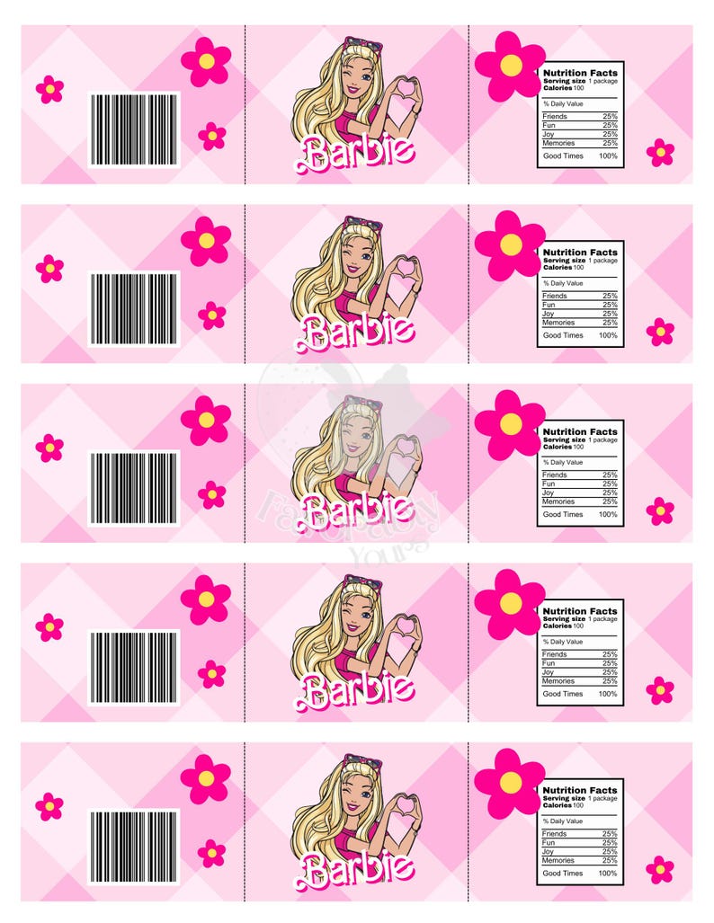 Water Bottle Label - Editable Party Favor Template-pink Doll - Etsy