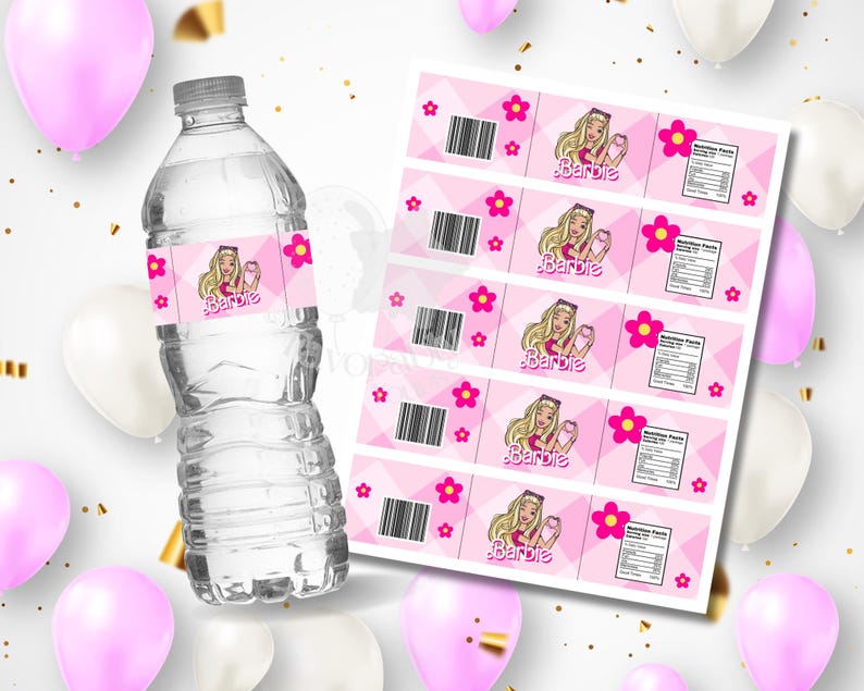 Water Bottle Label - Editable Party Favor Template-pink Doll - Etsy